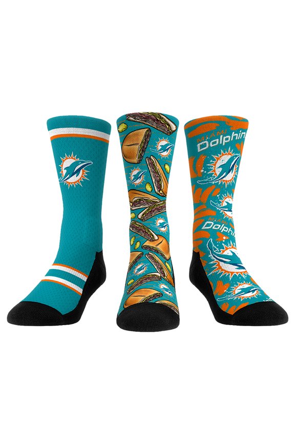 Unisex Rock Em Socks  Miami Dolphins Fan Favorite Three-Pack Crew Sock Set