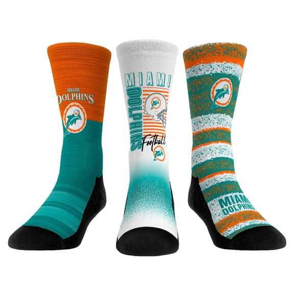 Unisex Rock Em Miami Dolphins Throwback Three-Pack Crew Sock Set