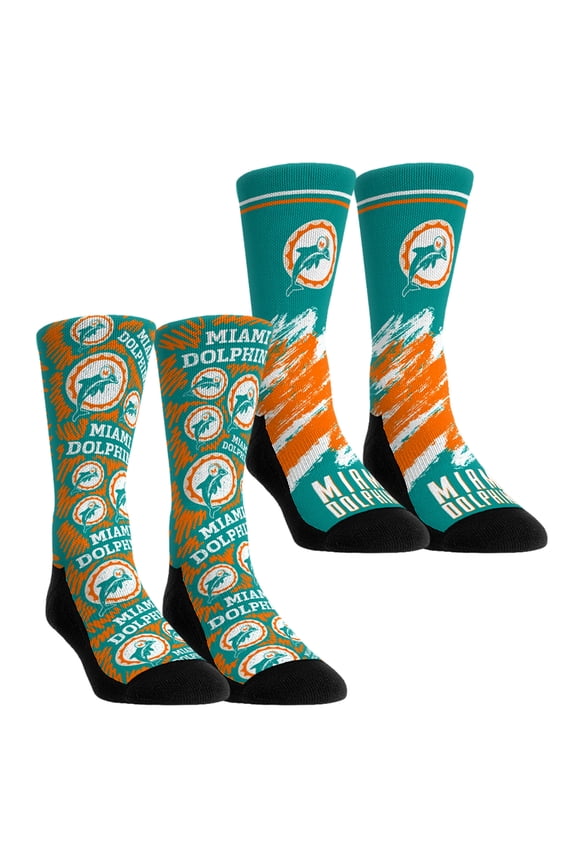 Unisex Rock Em Socks Miami Dolphins Throwback Two-Pack Crew Socks Set