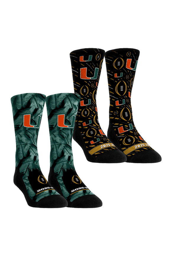 Unisex Rock Em Socks  Miami Hurricanes 2025-26 College Football Playoff Two-Pack Crew Sock Set