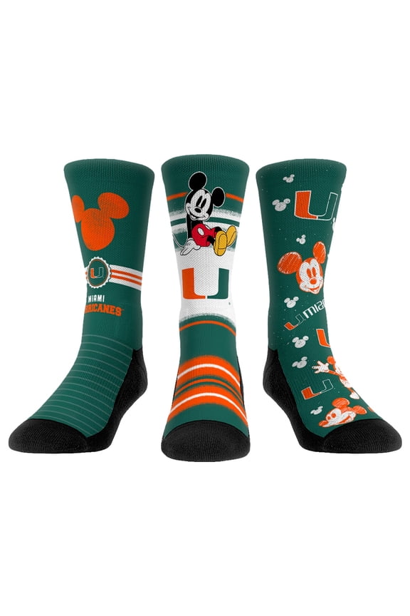 Unisex Rock Em Socks Miami Hurricanes Disney Three-Pack Crew Socks