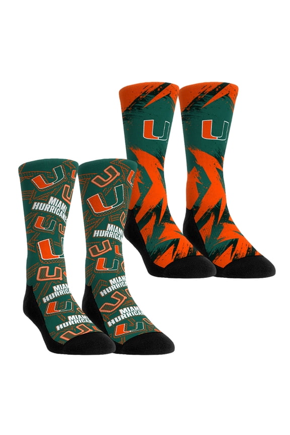 Unisex-Rock Em Socks  Miami Hurricanes Game Day Two-Pack Crew Socks Set