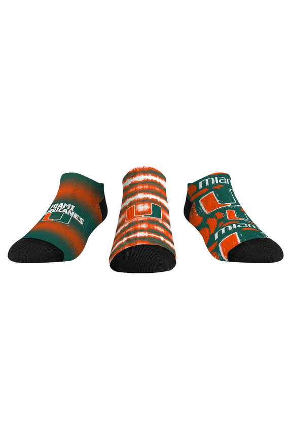 Unisex Rock Em Socks Miami Hurricanes Make Some Noise Three-Pack Low-Cut Socks Set