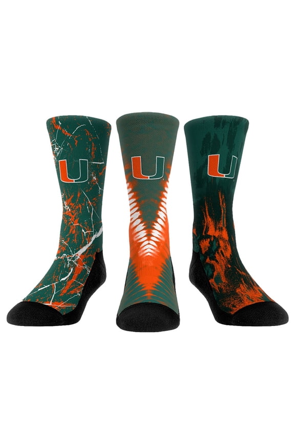 Unisex Rock Em Socks Miami Hurricanes Three-Pack Crew Socks Set