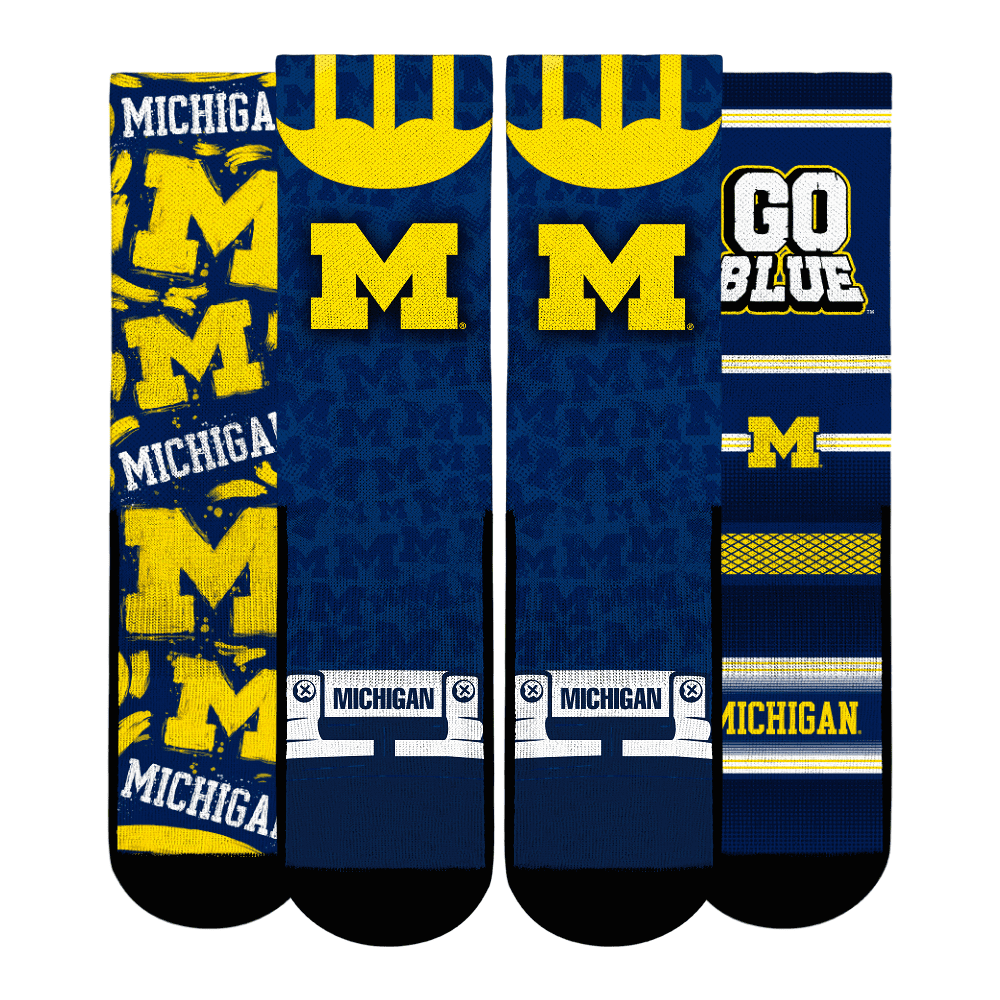 Michigan Tech Socks Unisex Rock Em Socks Michigan Wolverines Fan Favorite Three-Pack Crew ...