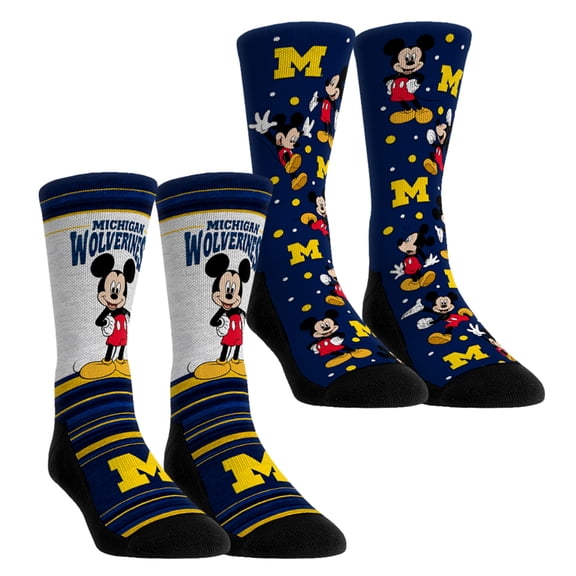 Unisex Rock Em Socks Michigan Wolverines Mickey Mouse Two-Pack Crew Socks Set