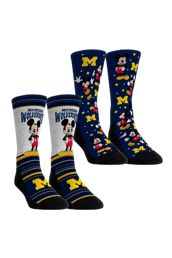 Unisex Rock Em Socks Michigan Wolverines Mickey Mouse Two-Pack Crew Socks Set