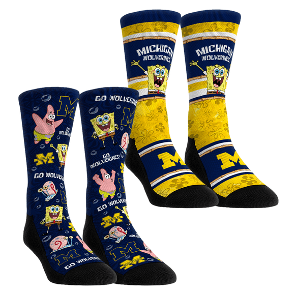 Unisex Rock Em Socks Michigan Wolverines SpongeBob SquarePants Two-Pack Crew Socks Set