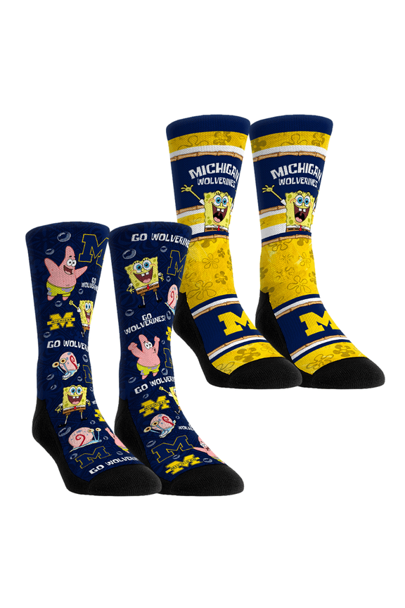 Unisex Rock Em Socks Michigan Wolverines SpongeBob SquarePants Two-Pack Crew Socks Set