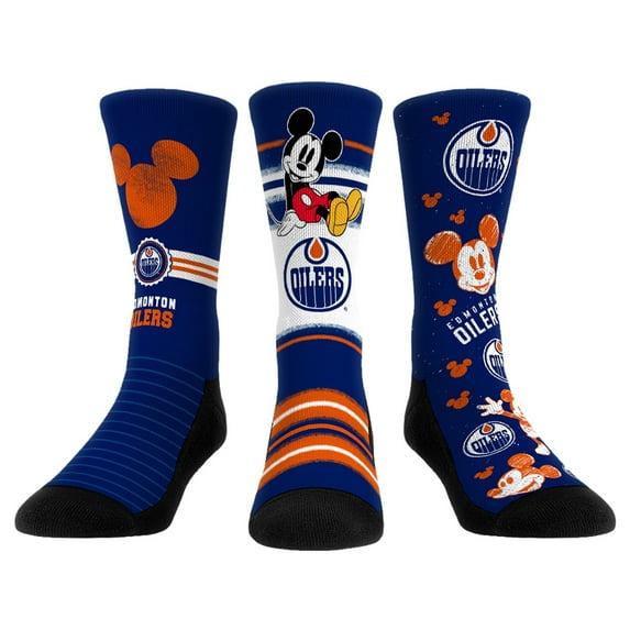 Unisex Rock Em Socks Mickey Mouse Navy Edmonton Oilers Three-Pack Crew Socks Set