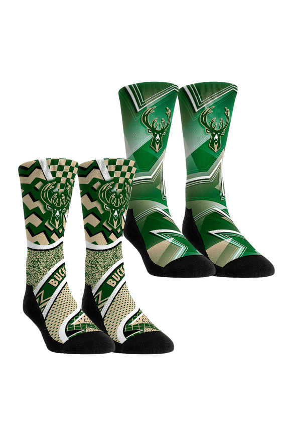 Unisex Rock Em Socks Milwaukee Bucks NBA Hoops Two-Pack Crew Socks Set
