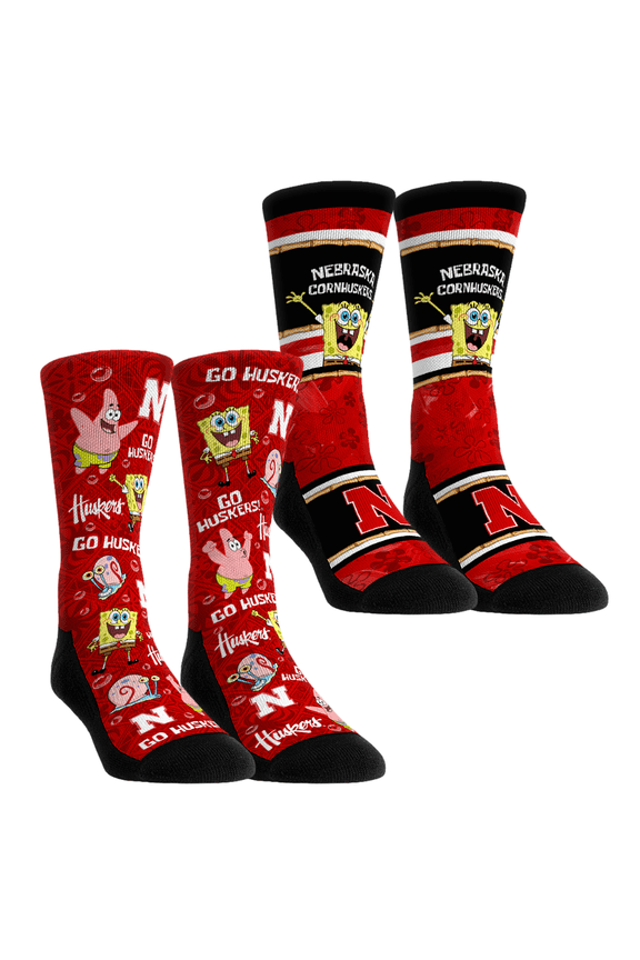 Unisex Rock Em Socks Nebraska Huskers SpongeBob SquarePants Two-Pack Crew Socks Set