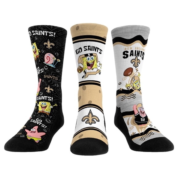 Unisex Rock Em Socks New Orleans Saints NFL x Nickelodeon Spongebob Squarepants 3-Pack Crew Socks Set