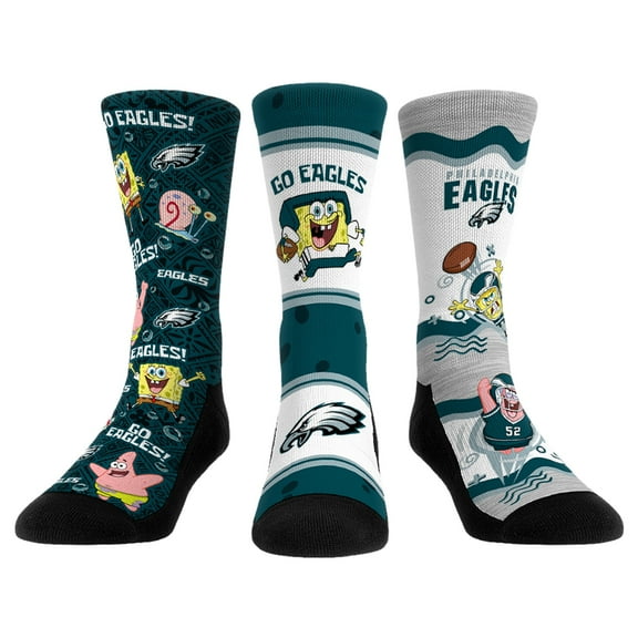 Unisex Rock Em Socks Philadelphia Eagles NFL x Nickelodeon Spongebob Squarepants 3-Pack Crew Socks Set