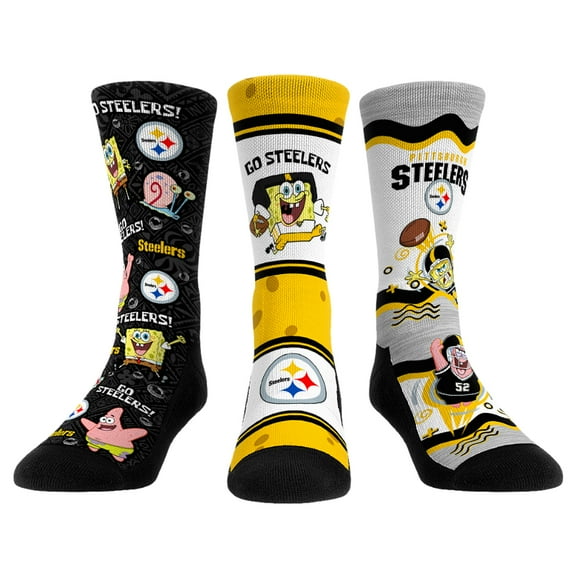 Unisex Rock Em Socks Pittsburgh Steelers NFL x Nickelodeon Spongebob Squarepants 3-Pack Crew Socks Set