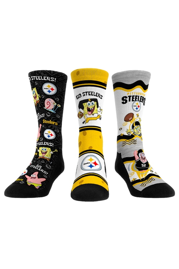 Unisex Rock Em Socks Pittsburgh Steelers NFL x Nickelodeon Spongebob Squarepants 3-Pack Crew Socks Set