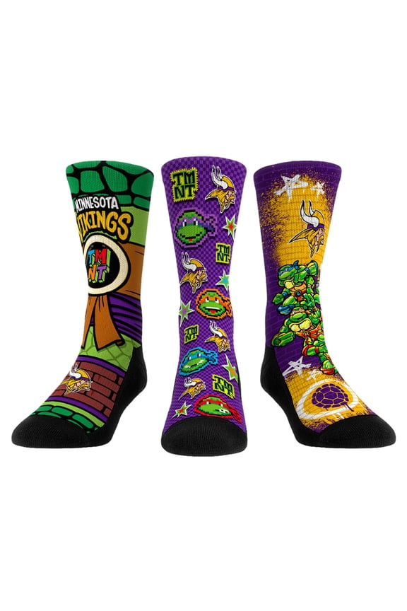 Unisex Rock Em Socks  Purple Minnesota Vikings TMNT Three-Pack Crew Sock Set