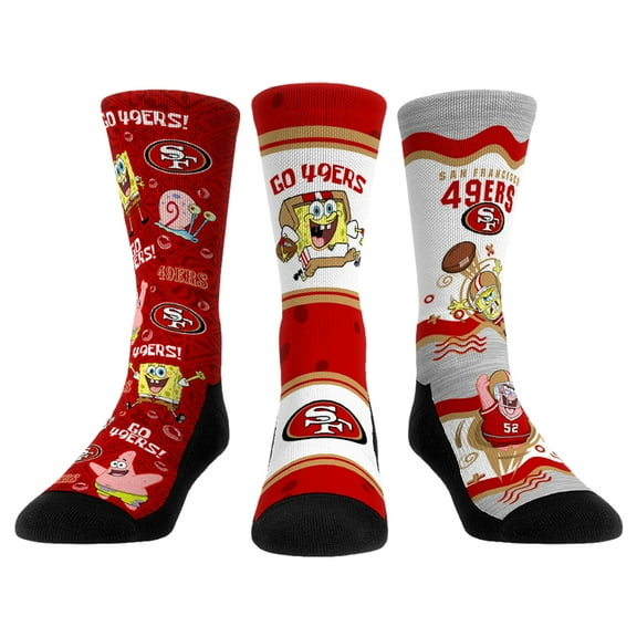 Unisex Rock Em Socks San Francisco 49ers NFL x Nickelodeon Spongebob Squarepants 3-Pack Crew Socks Set