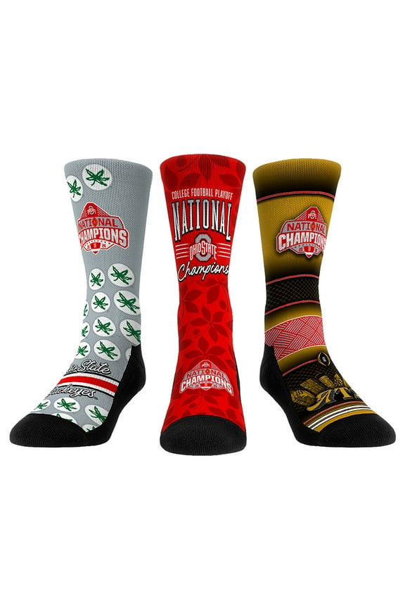 Unisex Rock Em Socks Scarlet Ohio State Buckeyes College Football Playoff 2024 National Champions Three-Pack Crew Sock