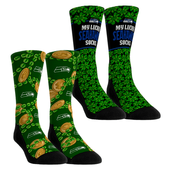 Unisex Rock Em Socks Seattle Seahawks St. Patrick's Day Two-Pack Crew Socks Set