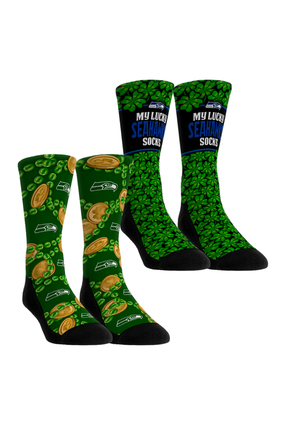Unisex Rock Em Socks Seattle Seahawks St. Patrick's Day Two-Pack Crew Socks Set