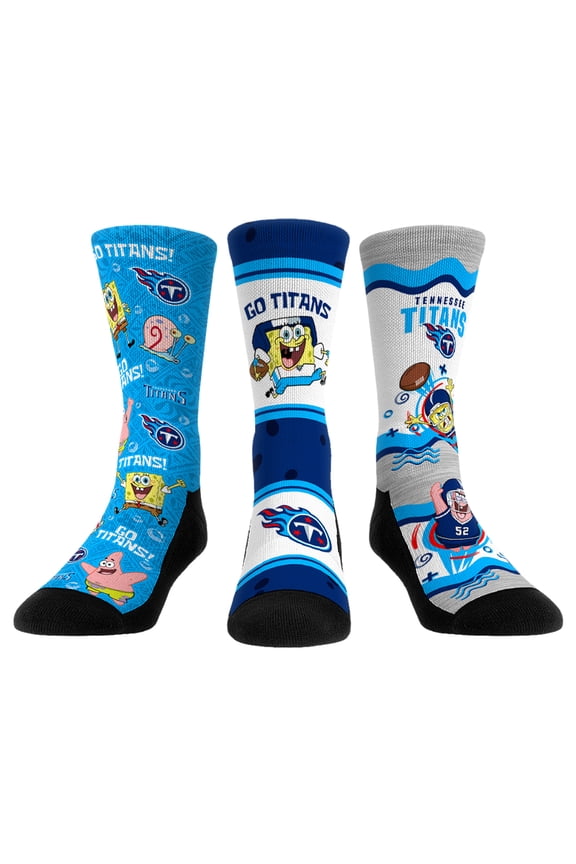 Unisex Rock Em Socks Tennessee Titans NFL x Nickelodeon Spongebob Squarepants 3-Pack Crew Socks Set
