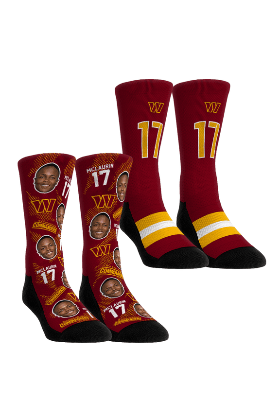 Unisex Rock Em Socks Terry McLaurin Washington Commanders Player Football Guy Two-Pack Crew Sock Set