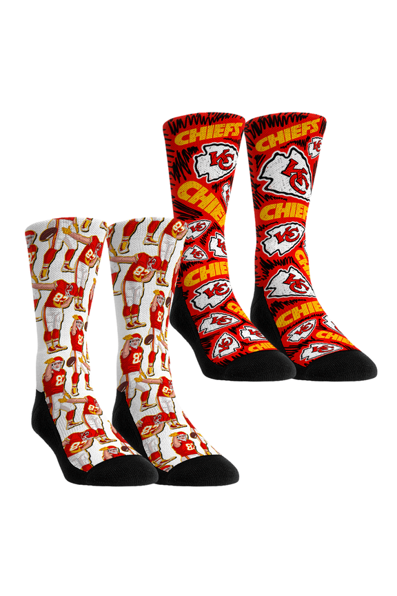 Unisex Rock Em Socks Travis Kelce Kansas City Chiefs 2-Pack No Look Pass Crew Socks Set