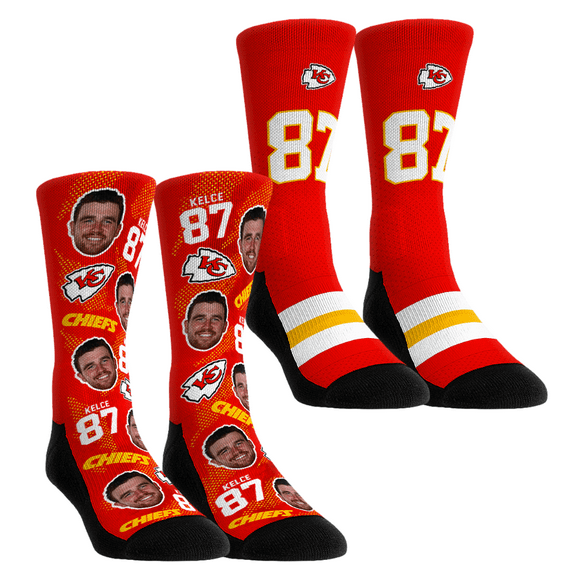 Unisex Rock Em Socks Travis Kelce Kansas City Chiefs Player Football Guy Two-Pack Crew Sock Set