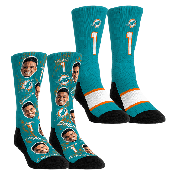 Unisex Rock Em Socks Tua Tagovailoa Miami Dolphins Player Football Guy Two-Pack Crew Sock Set
