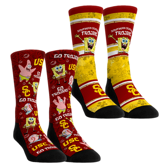 Unisex Rock Em Socks USC Trojans SpongeBob SquarePants Two-Pack Crew Socks Set