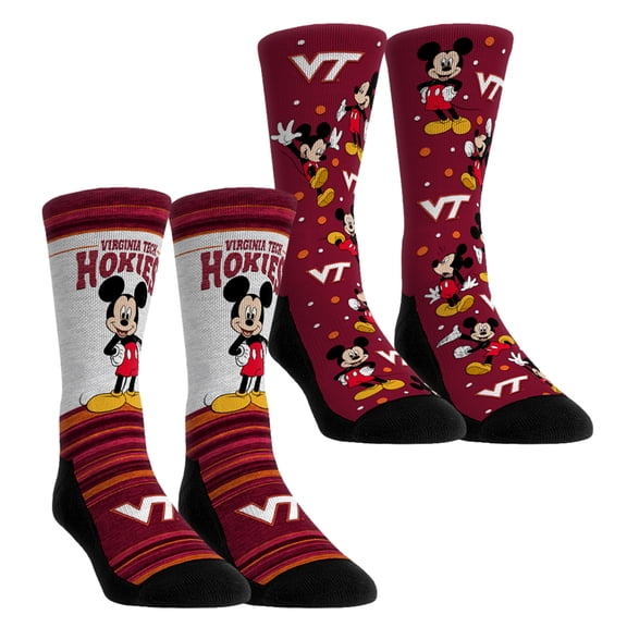 Unisex Rock Em Socks Virginia Tech Hokies Mickey Mouse Two-Pack Crew Socks Set