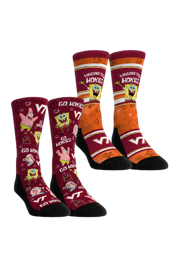 Unisex Rock Em Socks Virginia Tech Hokies SpongeBob SquarePants Two-Pack Crew Socks Set