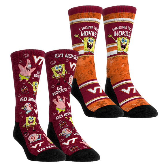 Unisex Rock Em Socks Virginia Tech Hokies SpongeBob SquarePants Two-Pack Crew Socks Set