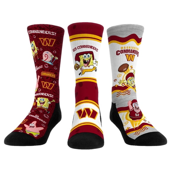 Unisex Rock Em Socks Washington Commanders NFL x Nickelodeon Spongebob Squarepants 3-Pack Crew Socks Set