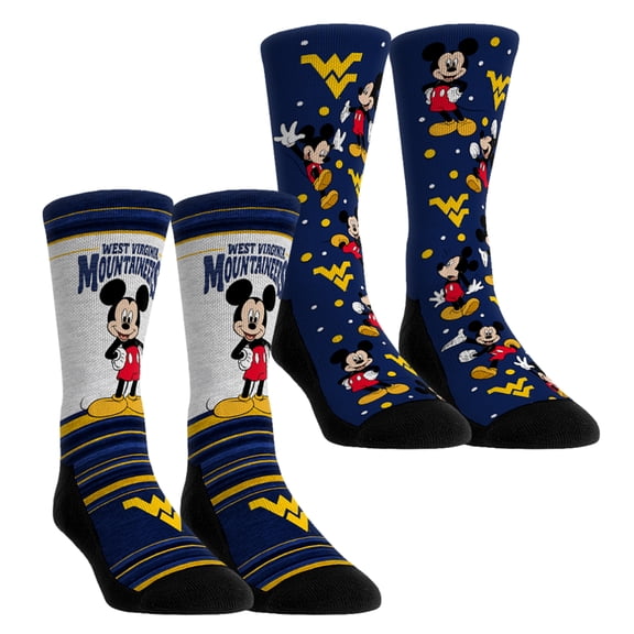 Unisex Rock Em Socks West Virginia Mountaineers Mickey Mouse Two-Pack Crew Socks Set