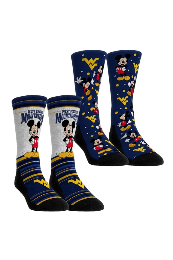 Unisex Rock Em Socks West Virginia Mountaineers Mickey Mouse Two-Pack Crew Socks Set