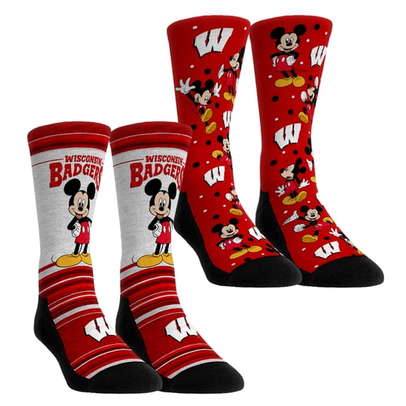 Unisex Rock Em Socks Wisconsin Badgers Mickey Mouse Two-Pack Crew Socks Set
