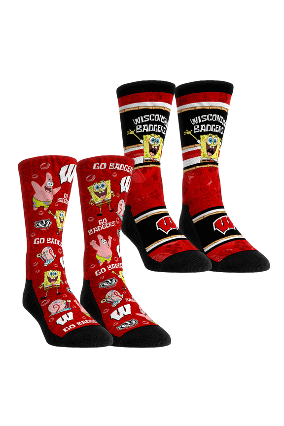 Unisex Rock Em Socks Wisconsin Badgers SpongeBob SquarePants Two-Pack Crew Socks Set