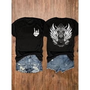 Unisex Rock Punk Skeleton Hand Winged Guitar Graphic T-Shirt