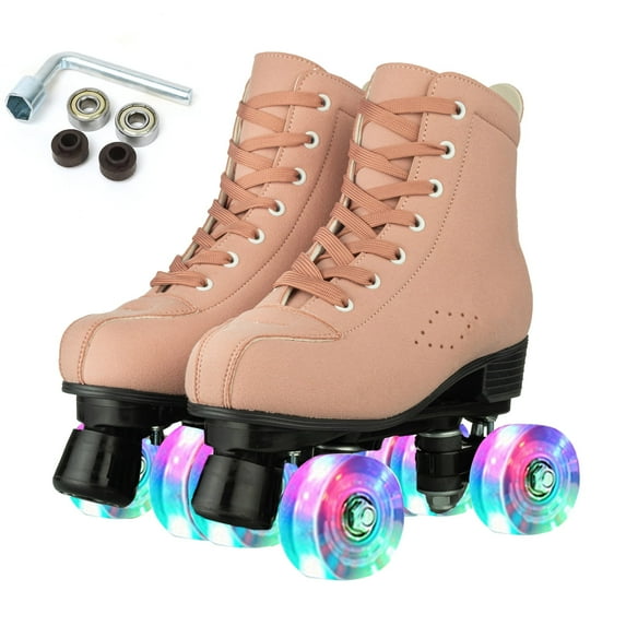 Unisex Roller Skates Double Row Four Wheels, High-Top Roller Skates,Roller Skates With Flash Wheelss, For Beginners Womens Mens Boys And Girls, For Indoor Outdoor, Orange Pink