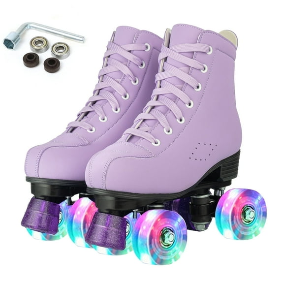 Unisex Roller Skates Double Row Four Wheels, High-top Roller Skates, Gradient Color Roller Skates with Flash Wheelss, For Beginners Womens Mens Boys and Girls, For Indoor Outdoor, Purple