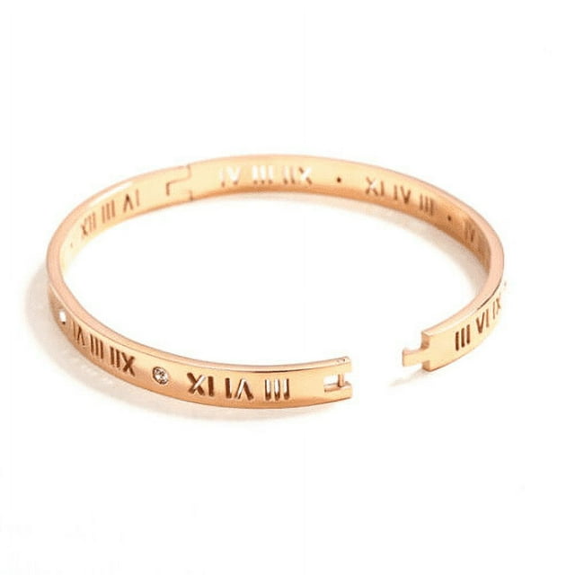 Unisex Roman Numerals Bracelets Rhinestone Bangle, Gold, Silver, and Rose Gold Option 4.5mm
