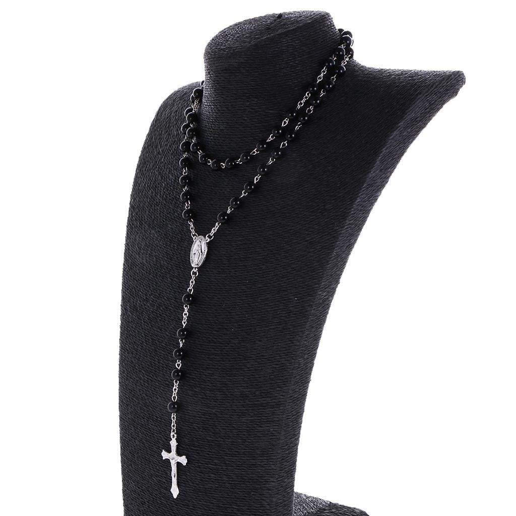 Buy Super Marche Stainless Steel Unisex Rosary Beads Necklace with Sterling  Silver Jesus Cross Pendant Chain. at Amazon.in