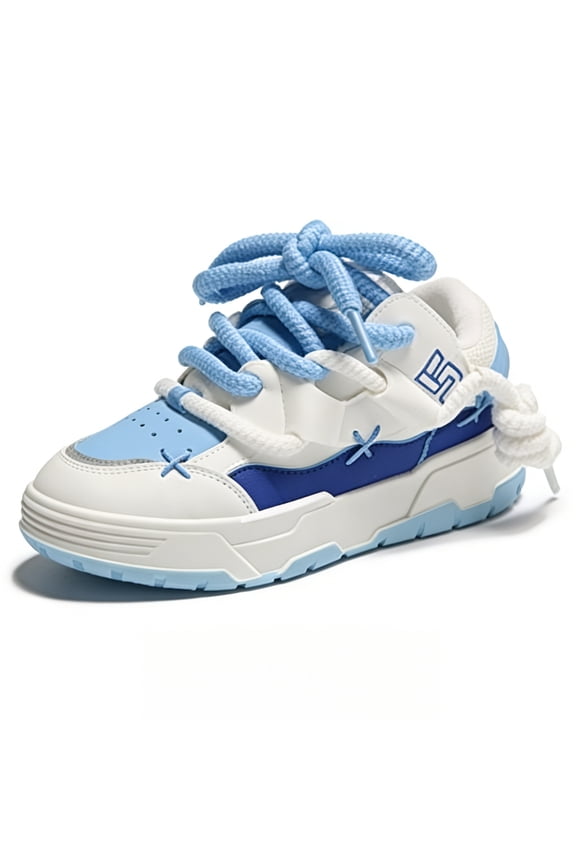 Unisex Round Toe Thick Sole Platform Blue Bread Sneakers Lace Up Fashion Street Style Casual Shoes