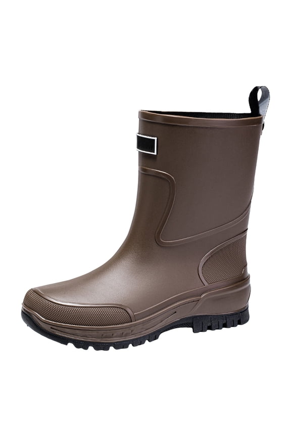 Unisex Rubber Boots for Women Men Wide Calf Platform Waterproof Rubber Rain Booties Mid Calf Rain Shoes for Gardening Walking Brown Size 9