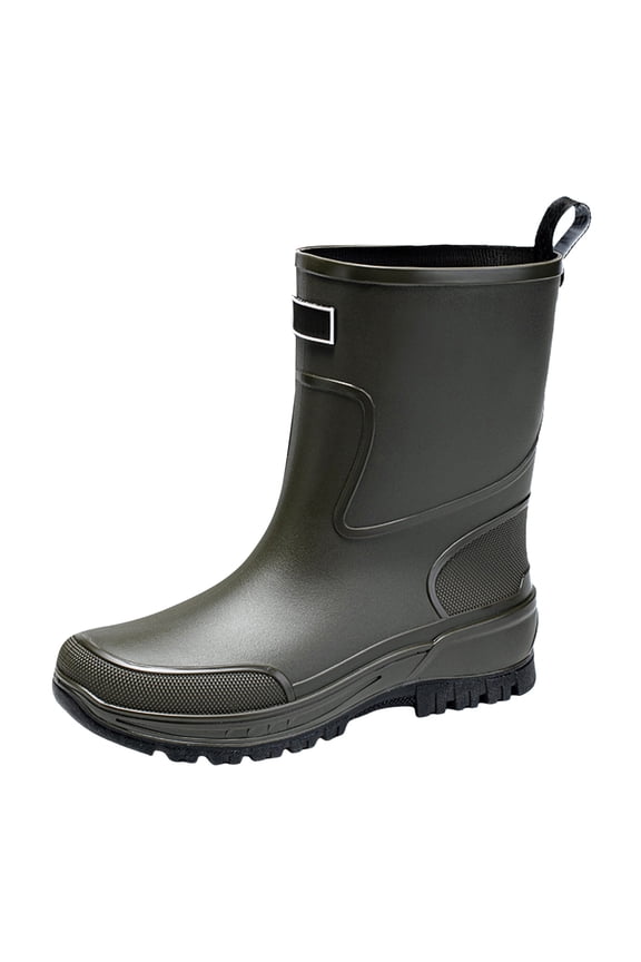 Unisex Rubber Boots for Women Men Wide Calf Platform Waterproof Rubber Rain Booties Mid Calf Rain Shoes for Gardening Walking Green Size 9