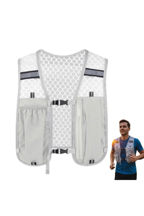 Running Vest Phone Holder - Reflective Running Chest Pack - Adjustable Chest Straps Running Hydration Vest - Lightweight Reflective Hydration Backpack for Men & Women - Gray