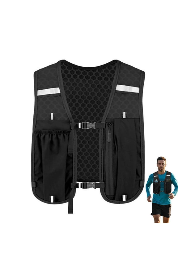 Running Vest Phone Holder - Reflective Running Chest Pack - Adjustable Chest Straps Running Hydration Vest - Lightweight Reflective Hydration Backpack for Men & Women - Black