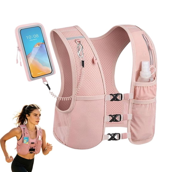 Unisex Running Vest with Phone Holder & Storage Adjustable Hydration Vest Lightweight & Breathable Running Backpack for Running Cycling Hiking